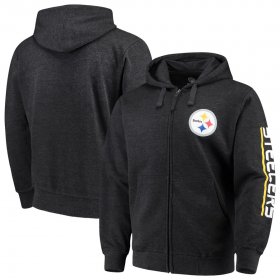 Wholesale Cheap Pittsburgh Steelers G-III Sports by Carl Banks Post Route Full-Zip Hoodie Charcoal