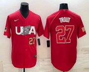 Cheap Mens USA Baseball #27 Mike Trout Number 2023 Red World Classic Stitched Jersey