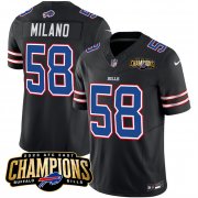 Cheap Men's Buffalo Bills #58 Matt Milano Black 2023 F.U.S.E. AFC East Champions With 4-star C Ptach Football Stitched Jersey