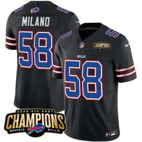 Cheap Men\'s Buffalo Bills #58 Matt Milano Black 2023 F.U.S.E. AFC East Champions With 4-star C Ptach Football Stitched Jersey