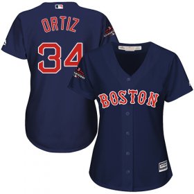 Wholesale Cheap Red Sox #34 David Ortiz Navy Blue Alternate 2018 World Series Champions Women\'s Stitched MLB Jersey