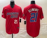 Cheap Men's Puerto Rico Baseball #21 Roberto Clemente Number 2023 Red World Classic Stitched Jerseys