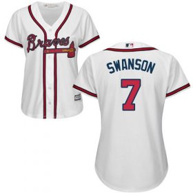 Wholesale Cheap Braves #7 Dansby Swanson White Home Women\'s Stitched MLB Jersey