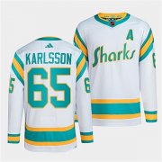 Wholesale Cheap Men's San Jose Sharks #65 Erik Karlsson White 2022 Reverse Retro Stitched Jersey