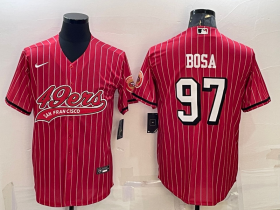 Wholesale Cheap Men\'s San Francisco 49ers #97 Nick Bosa Red Pinstripe Color Rush With Patch Cool Base Stitched Baseball Jersey