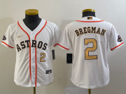 Cheap Youth Houston Astros #2 Alex Bregman Number 2023 White Gold World Serise Champions Patch Cool Base Stitched Jerseys