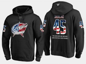 Wholesale Cheap Blue Jackets #45 Lukas Sedlak NHL Banner Wave Usa Flag Black Hoodie