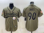 Wholesale Cheap Men's Pittsburgh Steelers #90 TJ Watt Olive 2022 Salute to Service Cool Base Stitched Baseball Jersey