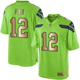 Wholesale Cheap Nike Seahawks #12 Fan Green Men\'s Stitched NFL Limited Gold Rush Jersey