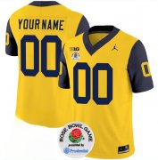 Cheap Men's Michigan Wolverines ACTIVE PLAYER Custom 2023 F.U.S.E. Yellow Navy Rose Bowl Patch Stitched Jersey