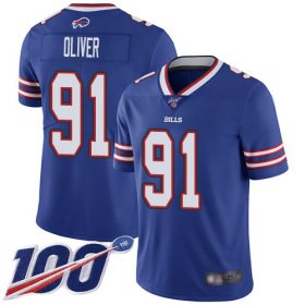 Wholesale Cheap Nike Bills #91 Ed Oliver Royal Blue Team Color Men\'s Stitched NFL 100th Season Vapor Limited Jersey
