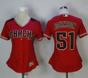 Wholesale Cheap Diamondbacks #51 Randy Johnson Red/Brick Alternate Women's Stitched MLB Jersey