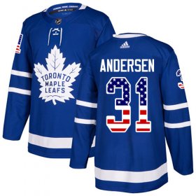 Wholesale Cheap Adidas Maple Leafs #31 Frederik Andersen Blue Home Authentic USA Flag Stitched NHL Jersey