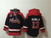 Wholesale Cheap Men's Atlanta Braves #13 Ronald Acuña Jr. Navy Red Ageless Must-Have Lace-Up Pullover Hoodie