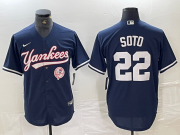 Cheap Men's New York Yankees #22 Juan Soto Navy With Patch Cool Base Stitched Baseball Jersey