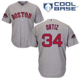 Wholesale Cheap Red Sox #34 David Ortiz Grey New Cool Base 2018 World Series Champions Stitched MLB Jersey