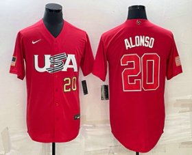 Cheap Men\'s USA Baseball #20 Pete Alonso Number 2023 Red World Classic Stitched Jerseys