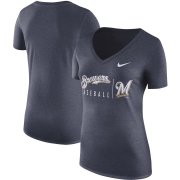 Wholesale Cheap Milwaukee Brewers Nike Women's Practice Tri-Blend V-Neck T-Shirt Navy