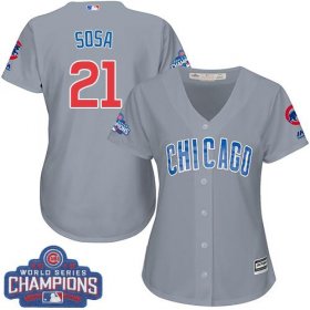 Wholesale Cheap Cubs #21 Sammy Sosa Grey Road 2016 World Series Champions Women\'s Stitched MLB Jersey