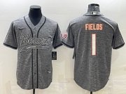Wholesale Cheap Men's Chicago Bears #1 Justin Fields Gray With Patch Cool Base Stitched Baseball Jersey