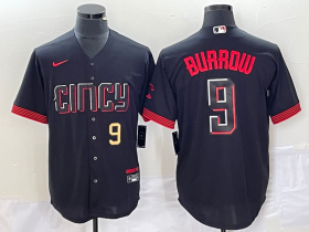 Wholesale Cheap Men\'s Cincinnati Reds #9 Joe Burrow Number Black 2023 City Connect Cool Base Stitched Baseball Jersey1