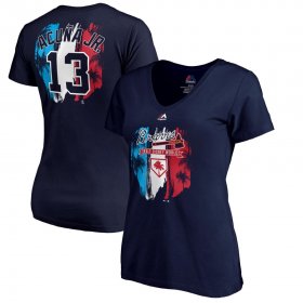 Wholesale Cheap Atlanta Braves #13 Ronald Acuna Jr. Majestic Women\'s 2019 Spring Training Name & Number V-Neck T-Shirt Navy