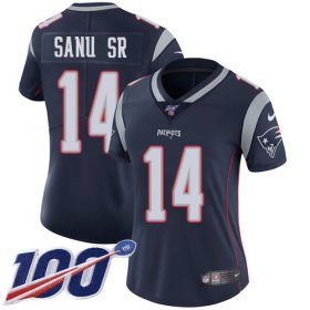 Wholesale Cheap Nike Patriots #14 Mohamed Sanu Sr Navy Blue Team Color Women\'s Stitched NFL 100th Season Vapor Limited Jersey