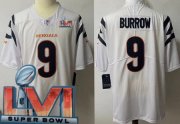 Wholesale Cheap Youth Cincinnati Bengals #9 Joe Burrow Limited White 2022 Super Bowl LVI Bound Vapor Jersey