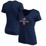 Wholesale Cheap Washington Nationals Majestic Women's 2019 World Series Champions Logo V-Neck T-Shirt Navy