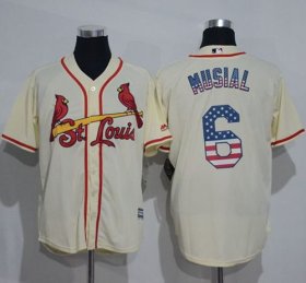 Wholesale Cheap Cardinals #6 Stan Musial Cream USA Flag Fashion Stitched MLB Jersey