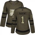 Wholesale Cheap Adidas Flyers #1 Bernie Parent Green Salute to Service Women's Stitched NHL Jersey