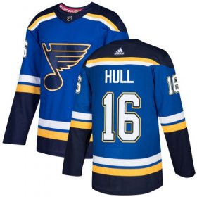 Wholesale Cheap Adidas Blues #16 Brett Hull Blue Home Authentic Stitched NHL Jersey