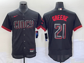 Wholesale Cheap Men\'s Cincinnati Reds #21 Hunter Greene Black 2023 City Connect Flex Base Stitched Jersey 1