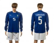 Wholesale Cheap Italy #5 Cannavaro Blue Home Long Sleeves Soccer Country Jersey
