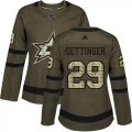 Cheap Adidas Stars #29 Jake Oettinger Green Salute to Service Women's Stitched NHL Jersey