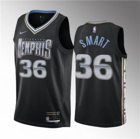 Wholesale Cheap Men\'s Memphis Grizzlies #36 Marcus Smart Black 2023 Draft City Edition Stitched Basketball Jersey1