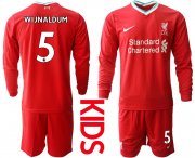 Wholesale Cheap 2021 Liverpool home long sleeves Youth 5 soccer jerseys