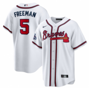 Wholesale Cheap Men's White Atlanta Braves #5 Freddie Freeman 2021 World Series Champions Cool Base Stitched Jersey