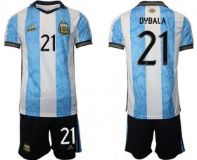 Cheap Men\'s Argentina #21 Dybala Maradona White Blue Home Soccer Jersey Suit