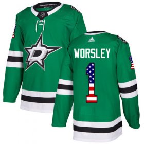 Wholesale Cheap Adidas Stars #1 Gump Worsley Green Home Authentic USA Flag Stitched NHL Jersey