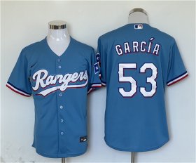 Cheap Men\'s Texas Rangers #53 Adolis Garcia Blue With Patch Cool Base Stitched Jersey