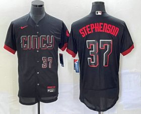 Wholesale Cheap Men\'s Cincinnati Reds #37 Tyler Stephenson Number Black 2023 City Connect Flex Base Stitched Jersey