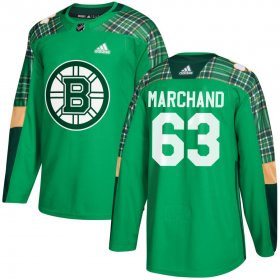 Wholesale Cheap Adidas Bruins #63 Brad Marchand adidas Green St. Patrick\'s Day Authentic Practice Stitched NHL Jersey