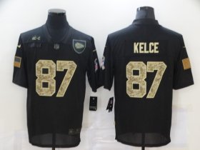 Wholesale Cheap Men\'s Kansas City Chiefs #87 Travis Kelce Black Camo 2020 Salute To Service Stitched NFL Nike Limited Jersey