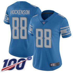 Wholesale Cheap Nike Lions #88 T.J. Hockenson Blue Team Color Women\'s Stitched NFL 100th Season Vapor Limited Jersey
