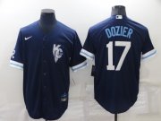 Wholesale Cheap Men's Kansas City Royals #17 Hunter Dozier 2022 Navy Blue City Connect Cool Base Stitched Jersey