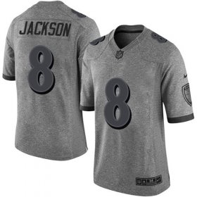 Wholesale Cheap Nike Ravens #8 Lamar Jackson Gray Men\'s Stitched NFL Limited Gridiron Gray Jersey