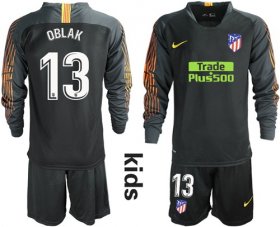 Wholesale Cheap Atletico Madrid #13 Oblak Black Goalkeeper Long Sleeves Kid Soccer Club Jersey