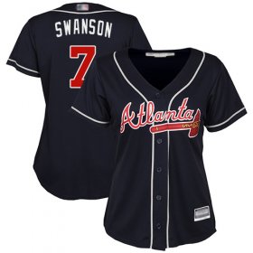 Wholesale Cheap Braves #7 Dansby Swanson Navy Blue Alternate Women\'s Stitched MLB Jersey