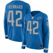 Wholesale Cheap Nike Lions #42 Devon Kennard Blue Team Color Women's Stitched NFL Limited Therma Long Sleeve Jersey